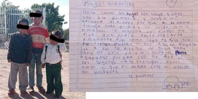 “No quiero nada para mí, solo que mis herman¡tos ya no tengan los tenis r0tos”; carta de un niño a Santa Claus.