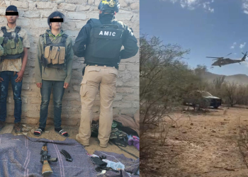 Detienen a dos sicarios que operan bajo las ordenes del Delta 5, en Trincheras, aseguran dos cuernos de chivo, dos Barrett, cargadores, equipo táctico y un vehiculo robado