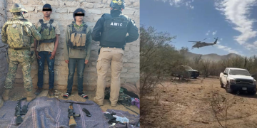 Detienen a dos sicarios que operan bajo las ordenes del Delta 5, en Trincheras, aseguran dos cuernos de chivo, dos Barrett, cargadores, equipo táctico y un vehiculo robado