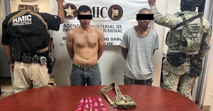 Operativo conjunto DEFENSA-AMIC en Ciudad Obregón asegura droga y detiene a dos masculinos