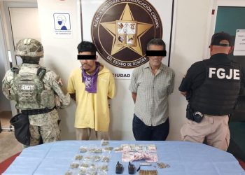 Operativo Conjunto AMIC-DEFENSA asegura droga, arma y cartuchos y detienen a tres personas en Ciudad Obregón