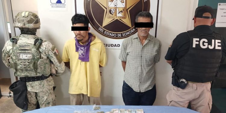 Operativo Conjunto AMIC-DEFENSA asegura droga, arma y cartuchos y detienen a tres personas en Ciudad Obregón
