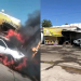 Sujeto choca contra taquería, se incendia su carro y el incendio consume a taquería en Sonora