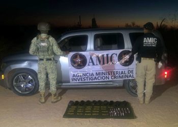 Asegura AMIC y DEFENSA vehículo, municiones y droga en Sonoyta